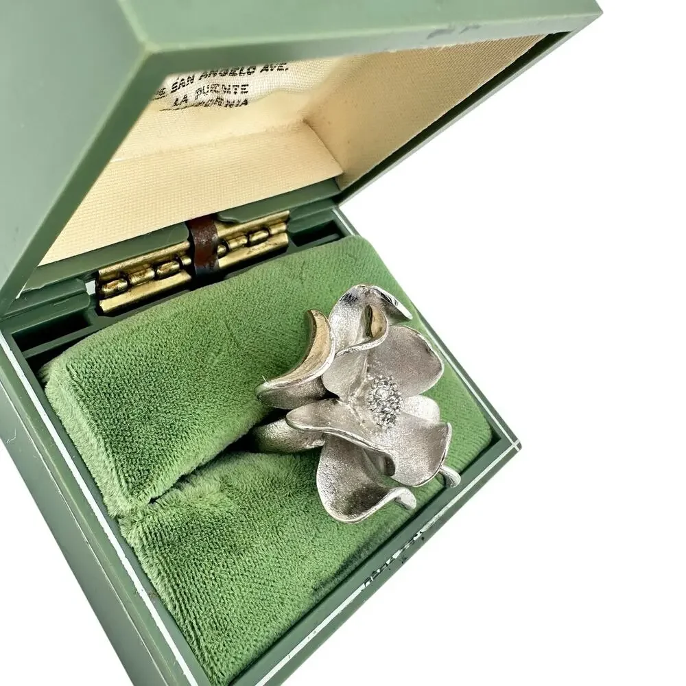 Premier Designs Crystal Accent Realistic Flower Blossom Silver Tone Size 6 Ring